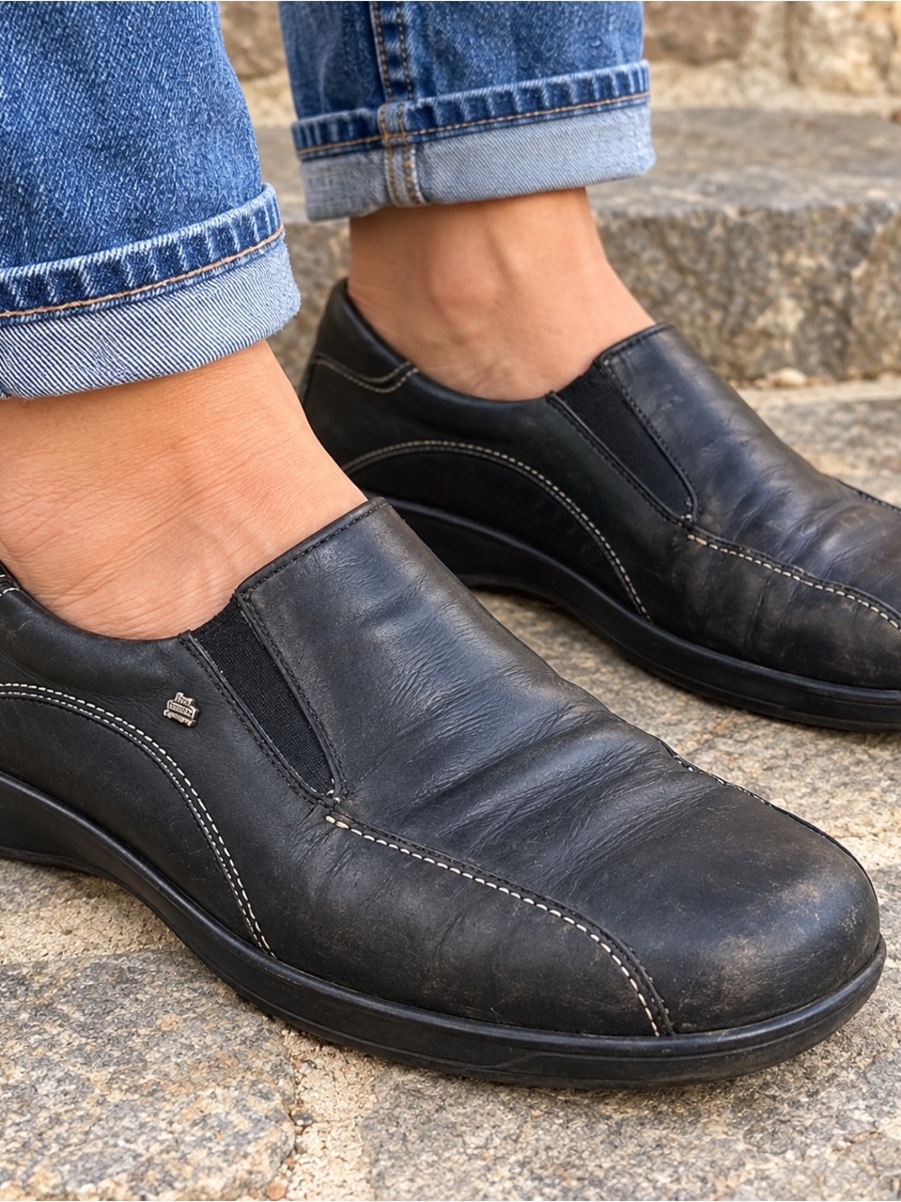 Finn Comfort Shoes Mens Size 7.5 Leather Loafers Slip On Made In Germany Black